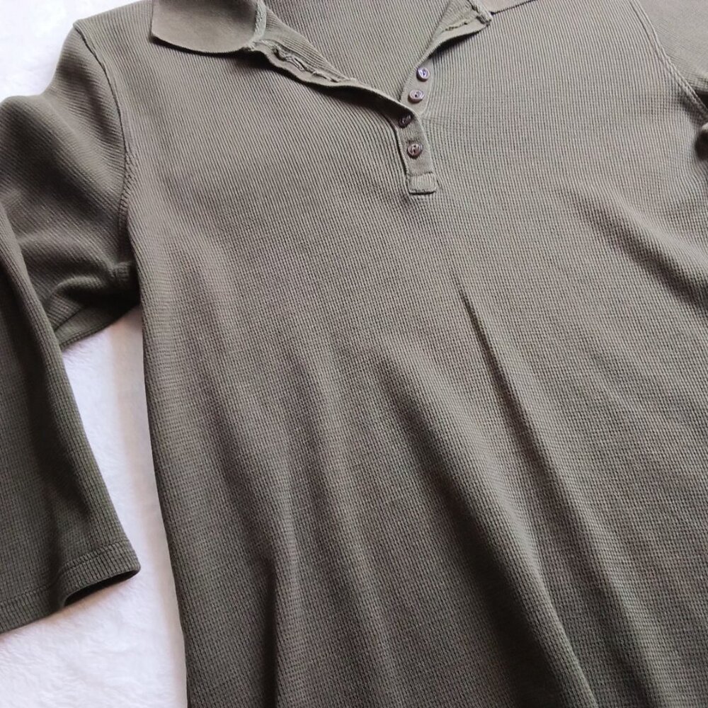 Christopher & Banks 🍃 Womens Hunter Green Mini Waffle Pattern 3/4 Sleeve Top🍃 - Picture 10 of 14
